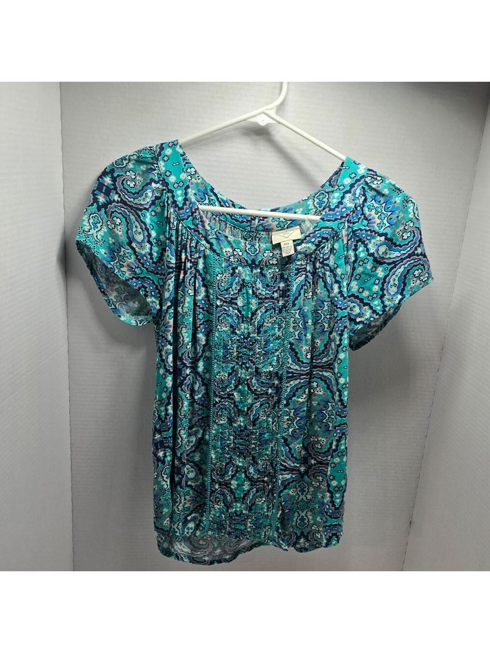 St. John's Bay Aqua and Blue Patterned Blouse